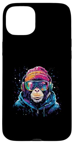 Hülle für iPhone 15 Plus Künstlerischer Hipster Affe Kopfhörer Bunt Kunst Monkey von Coole Bunte Künstlerische Hipster Affen Tiermotive