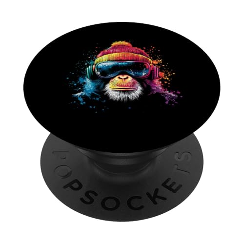 Künstlerischer Hipster Affe Kopfhörer Bunt Kunst Monkey PopSockets Klebender PopGrip von Coole Bunte Künstlerische Hipster Affen Tiermotive