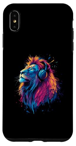 Hülle für iPhone XS Max Künstlerisch Bunt Löwe Kopfhörer Safaritiere (Rückenprint) von Coole Bunte Künstlerische Löwe Safari Motive