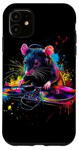 Hülle für iPhone 11 Künstlerisch Bunt Ratte DJ Turntables Kopfhörer Maus von Coole Bunte Künstlerische Nagetier DJ Motive