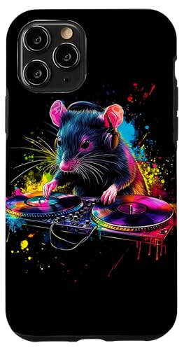 Hülle für iPhone 11 Pro Künstlerisch Bunt Ratte DJ Turntables Kopfhörer Maus von Coole Bunte Künstlerische Nagetier DJ Motive