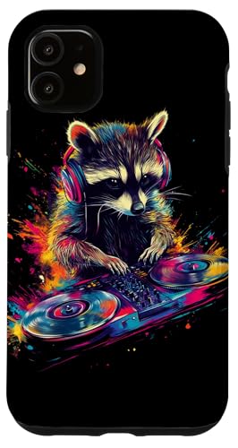 Hülle für iPhone 11 Künstlerisch Bunt Waschbär DJ Turntables Kopfhörer Wildtiere von Coole Bunte Künstlerische Waschbär Tier Motive