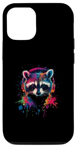 Hülle für iPhone 12/12 Pro Künstlerisch Bunt Waschbär Kopfhörer Wildtiere von Coole Bunte Künstlerische Waschbär Tier Motive