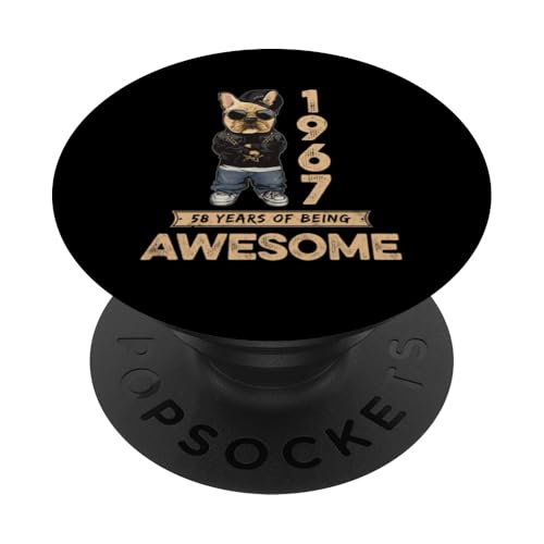 1967 58 Years of Being Awesome Bulldog Hund Vintage PopSockets Klebender PopGrip von Coole Geburtstagsshirts für Hundeliebhaber