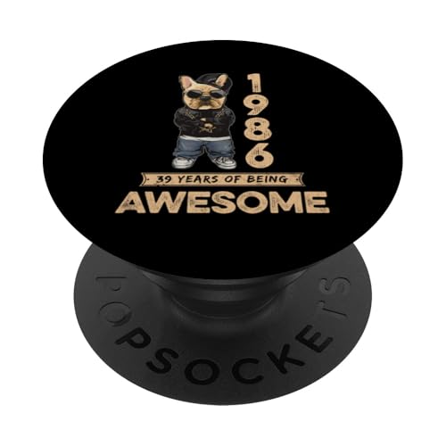 1986 39 Years of Being Awesome Bulldog Hund Vintage PopSockets Klebender PopGrip von Coole Geburtstagsshirts für Hundeliebhaber