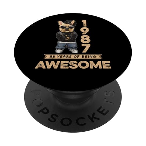 1987 38 Years of Being Awesome Bulldog Hund Vintage PopSockets Klebender PopGrip von Coole Geburtstagsshirts für Hundeliebhaber