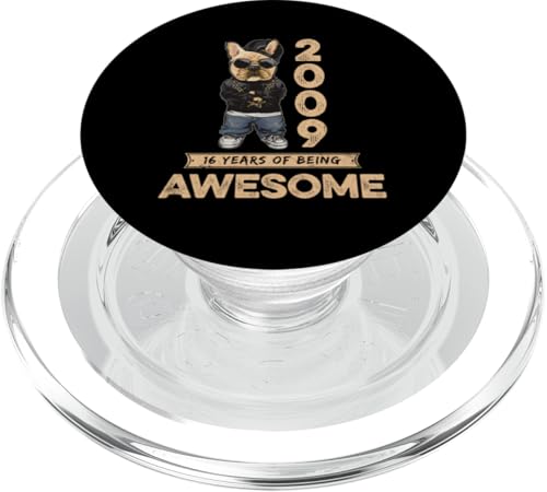 2009 16 Years of Being Awesome Bulldog Hund Vintage PopSockets PopGrip für MagSafe von Coole Geburtstagsshirts für Hundeliebhaber