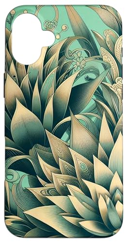 Hülle für iPhone 16 Plus Blumenmuster in Grün Türkis Modernes Muster Pflanzen Motiv von Coole Motive und Trend Designs Geschenkideen