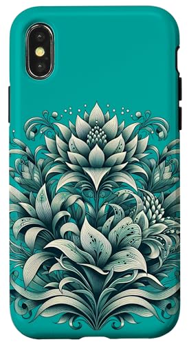 Hülle für iPhone X/XS Blumenmuster in Grün Türkis Modernes Muster Pflanzen Motiv von Coole Motive und Trend Designs Geschenkideen