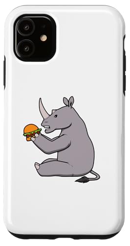 Hülle für iPhone 11 Niedlicher Nashorn-Burger isst leckeres Fast Food von Coole Nashörner Outdoor-Wildnis-Tiere