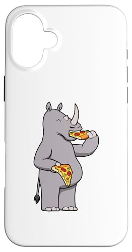 Hülle für iPhone 16 Plus Rhino Pizza Essen Ironisches italienisches Essen von Coole Nashörner Outdoor-Wildnis-Tiere