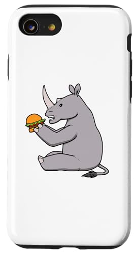 Hülle für iPhone SE (2020) / 7 / 8 Niedlicher Nashorn-Burger isst leckeres Fast Food von Coole Nashörner Outdoor-Wildnis-Tiere