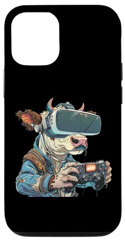 Hülle für iPhone 13 Pro Zockende Tiere- Kuh Bulle spielt Konsolen-Videospiele von Coole Tiere Die Zocken Und Videospiele Spielen