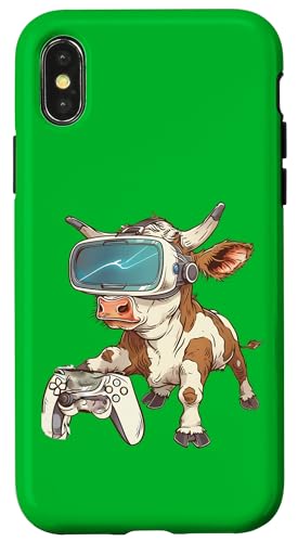 Hülle für iPhone X/XS Zockende Tiere- Kuh Bulle spielt Konsolen-Videospiele von Coole Tiere Die Zocken Und Videospiele Spielen