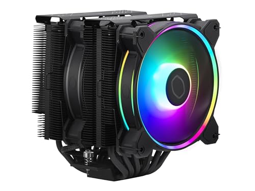 Cooler Master Hyper 622 Halo CPU-Luftkühler – Aluminium-Finish, 6 kompakte kontinuierliche Direktkontakt-Heatpipes, Dual-Tower-Kühlkörper, zwei Halo²-Lüfter, ARGB-Erkennung, LGA1700 & AM5 - Schwarz von Cooler Master