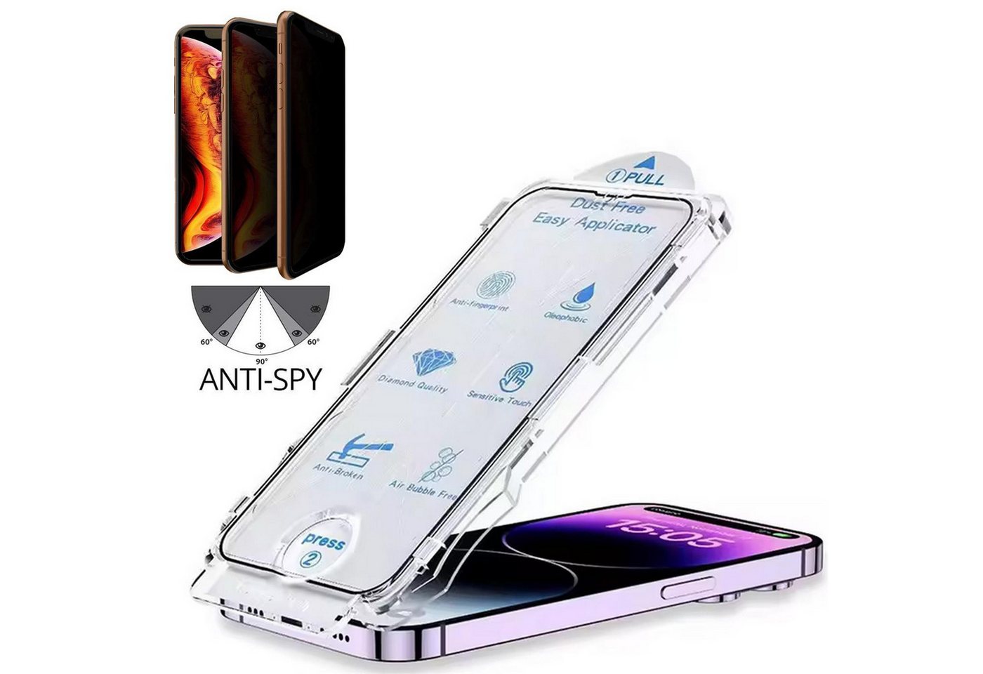 CoolGadget Displayschutzfolie Sichtschutz Panzerfolie für Apple iPhone 12 Pro, mit Aufbringhilfe, 2x Privacy Glas Folie Anti-Spy Schutzfolie inkl. Montage Rahmen von Coolgadget