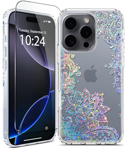 Coolwee Schutzhülle für iPhone 16 Pro Max, Glitzer, mit Displayschutzfolie, niedlich, für Frauen und Mädchen, 2 m, Militärqualität, Schutzhülle für iPhone 16 ProMax, Bumper, Kristall-Spitze, Bling von Coolwee