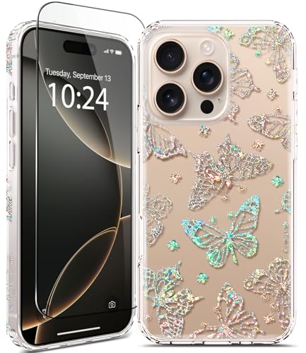 Coolwee Schutzhülle für iPhone 16 Pro Max mit Displayschutzfolie, niedlich für Frauen und Mädchen, 1,8 m, militärische Qualität, Schutzhülle für iPhone 16 ProMax, glitzernd, glitzernd von Coolwee