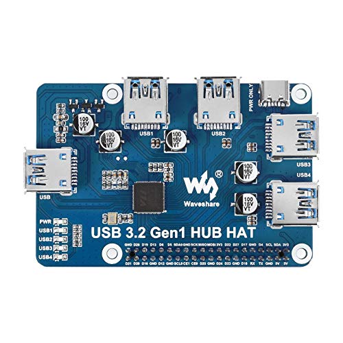 USB 3.2 Gen1 HUB HAT for Raspberry Pi with 4X USB 3.2 Gen1 Ports, Driver-Free Compatible with USB 3.0/2.0/1.1 von Coolwell