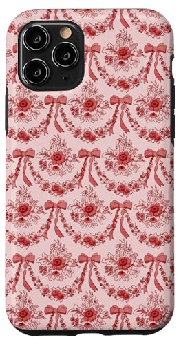 Hülle für iPhone 11 Pro Kokette rote Blumen und Schleifen, ästhetisches Blumenmuster von Coquette Aesthetic Patterns