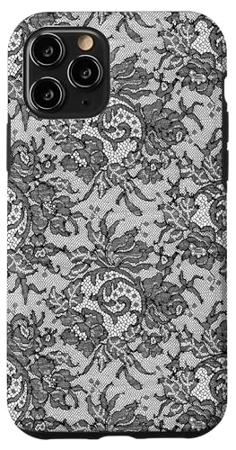 Hülle für iPhone 11 Pro Vintage schwarze Spitze mit Blumen von Coquette Aesthetic Patterns