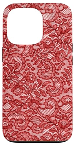 Hülle für iPhone 13 Pro Vintage rote Spitze mit Blumen von Coquette Aesthetic Patterns