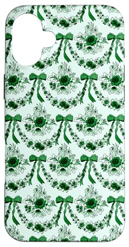 Hülle für iPhone 16 Plus Coquette Waldgrünes Blumen- und Schleifen-Blumenmuster von Coquette Aesthetic Patterns