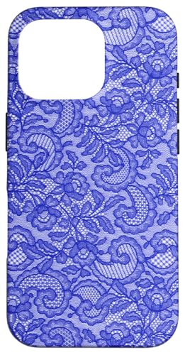 Hülle für iPhone 16 Pro Vintage blaue Spitze mit Blumen von Coquette Aesthetic Patterns