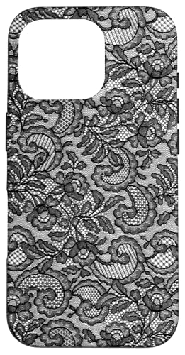 Hülle für iPhone 16 Pro Vintage schwarze Spitze mit Blumen von Coquette Aesthetic Patterns