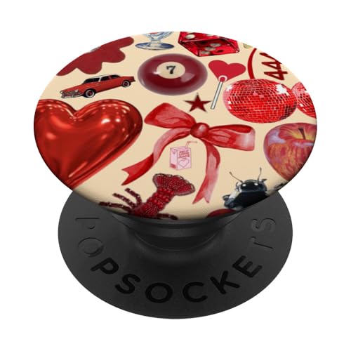 Discokugel mit roter Schleife und Herz, Vintage-Stil PopSockets Klebender PopGrip von Coquette Red Bow cute Vintage Love