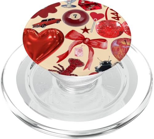 Discokugel mit roter Schleife und Herz, Vintage-Stil PopSockets PopGrip für MagSafe von Coquette Red Bow cute Vintage Love