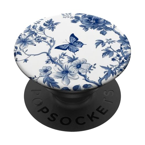 Coquette Vintage Schmetterling Blume Toile Blau Muster PopSockets mit austauschbarem PopGrip von Coquette Vintage Butterfly Flower Toile Pattern