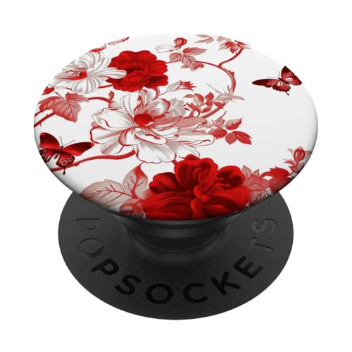 Coquette Vintage Schmetterling Blume Toile Rot Muster PopSockets mit austauschbarem PopGrip von Coquette Vintage Butterfly Flower Toile Pattern