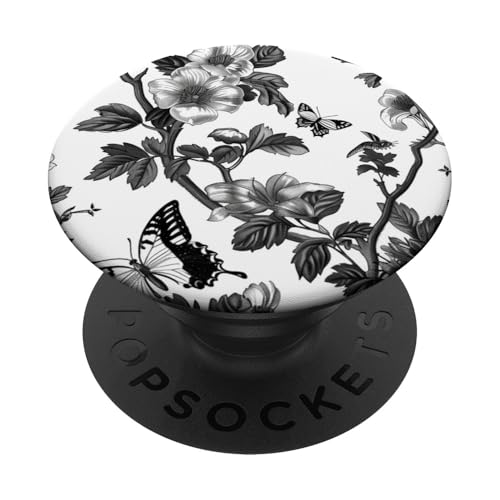 Coquette Vintage Schmetterling Blume Toile Schwarz Muster PopSockets mit austauschbarem PopGrip von Coquette Vintage Butterfly Flower Toile Pattern