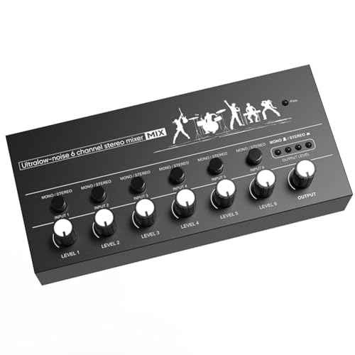 Corghd 6-Kanal-Audio-Mixer, ultra-geräuscharm, einfache Bedienung, Stereo-Mixer für Gitarren, Bass-Keyboards und Bühnenmischungen von Corghd