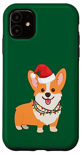 Hülle für iPhone 11 Christmas Corgi; Hund mit Nikolausmütze und Weihnachtsbeleuchtung von Corgi Designs by Cayz