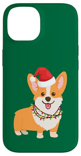 Hülle für iPhone 14 Christmas Corgi; Hund mit Nikolausmütze und Weihnachtsbeleuchtung von Corgi Designs by Cayz