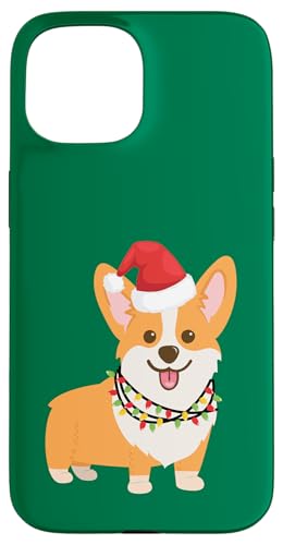 Hülle für iPhone 15 Christmas Corgi; Hund mit Nikolausmütze und Weihnachtsbeleuchtung von Corgi Designs by Cayz