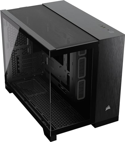 CORSAIR 2500X Small-Tower mATX-Doppelkammer-PC-Gehäuse – Gehärtetes Panoramaglas - Umgekehrte Verbindung Motherboard-Kompatibel – Keine Ventilatoren Inbegriffen – Schwarz/Obsidian Aluminium von Corsair