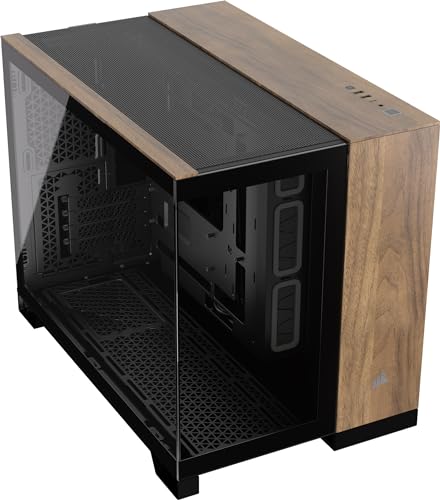 CORSAIR 2500X Small-Tower mATX-Doppelkammer-PC-Gehäuse – Gehärtetes Panoramaglas - Umgekehrte Verbindung Motherboard-Kompatibel – Keine Ventilatoren Inbegriffen – Schwarz/Walnussholz von Corsair