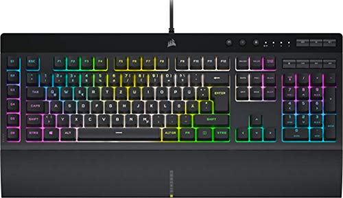 CORSAIR K55 RGB PRO XT Kabelgebundene Membrantastatur - IP42 Staub- Und Spritzwassergeschützt - 6 Makro-Tasten Mit Elgato-Integration - iCUE-Kompatibel - QWERTZ DE - PC, Mac, Xbox - Schwarz von Corsair