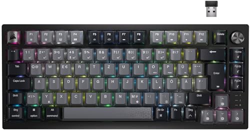 CORSAIR K65 Plus Wireless 75% RGB Hot-Swap-Fähige Mechanische Gaming-Tastatur - Vorgeschmierte MLX Red Linear Switches - Dual-Layer Sound Dampening - PBT Keycaps - QWERTZ DE - Schwarz von Corsair