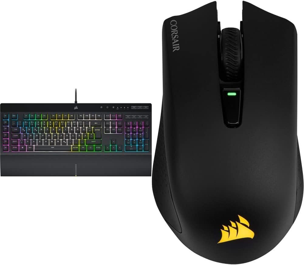 Corsair K55 RGB PRO XT Kabelgebundene Membran Gaming Tastatur- und Maus-Set, QWERTY RGB Wiederaufladbare Optisch fur gaming10.000DPI Optisch Sensor von Corsair