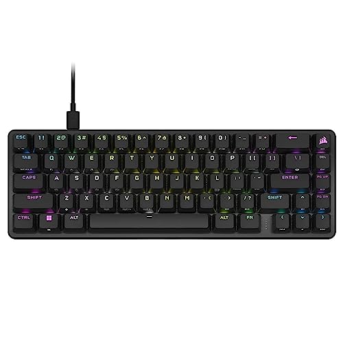 Corsair K65 Pro Mini RGB 65% kabelgebundene Gaming-Tastatur, optisch-mechanisch, lineare OPX-Schalter, PBT-Tastenkappen, Double-Shot, kompatibel mit iCUE, PC, PS5, PS4, Xbox – AZERTY FR – Schwarz von Corsair