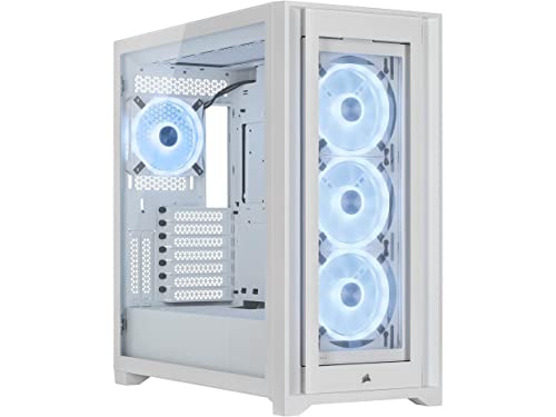 Corsair iCUE 5000X RGB QL-Edition Miditower Gehäuse (Vier CORSAIR QL120 RGB-Lüfter, CORSAIR iCUE Lighting Node CORE inbegriffen, Unkomplizierte Kabelführung, Insgesamt 136 RGB-LEDs) Weiß von Corsair