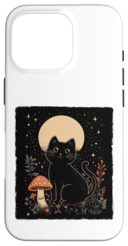 Hülle für iPhone 16 Pro Katze Pilz Vintage Cottagecore Ästhetik Mädchen Frauen von Cottagecore Aestethic Mushroom Tees