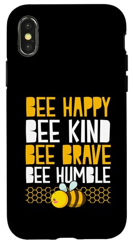 Hülle für iPhone X/XS Bee Happy Bee Kind Bee Brave Bee Bescheiden von Cottagecore Bee Merch And Beekeeper Essentials