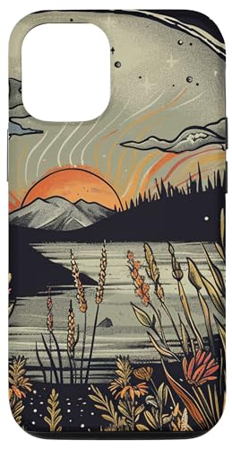 Hülle für iPhone 14 Pro Vintage Sunset Lake - Retro Natur Landschaft Design von Cottagecore Goblincore and Fairycore Gifts