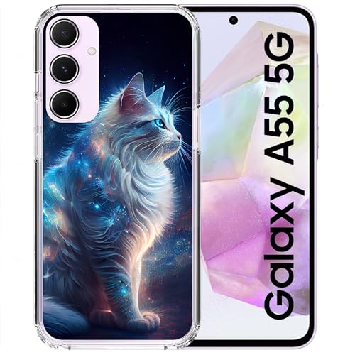 CoverHeld Samsung Galaxy A55 5G Handyhülle aus Silikon Hülle mit Motiv 3512 Katze sitzend weiß glitzernd von CoverHeld