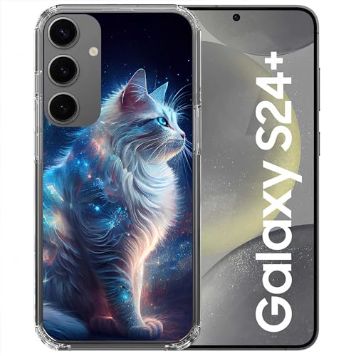 CoverHeld Samsung Galaxy S24 Plus Handyhülle aus Silikon Hülle mit Motiv 3512 Katze sitzend weiß glitzernd von CoverHeld